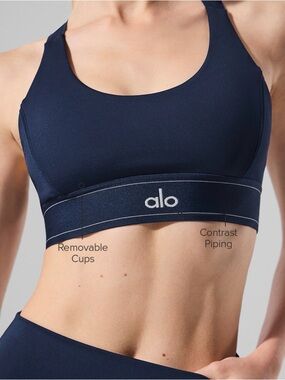ALO Yoga Navy Scoop Sports Bra with Contrast Piping